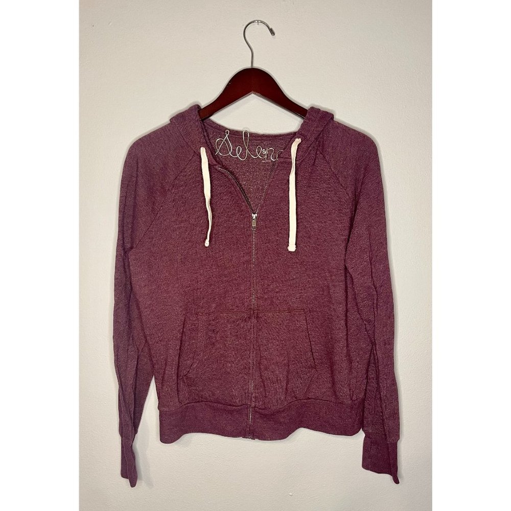 SO Size L Burgundy Purple Full Zip Hoodie with Thumb Holes